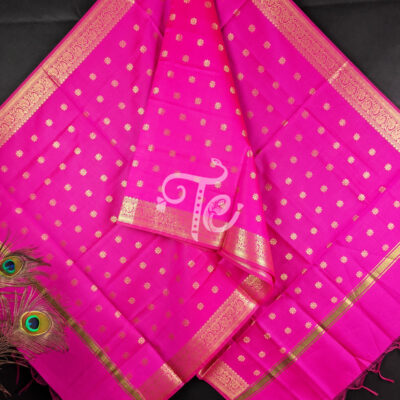 Fuchsia Pink Semi Katan Silk Banarasi Dupatta / Stole