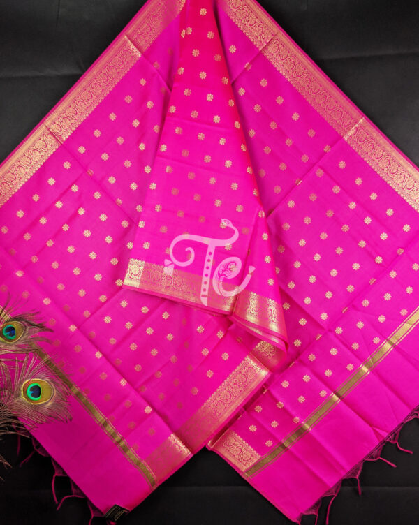 Fuchsia Pink Semi Katan Silk Banarasi Dupatta / Stole