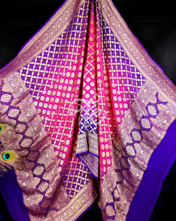 Purple and Rani Pure Georgette Banarasi Bandhej Dupatta