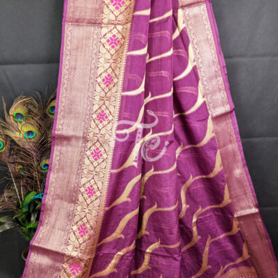 Purple and Gold Semi Dupion Silk Banarasi Saree