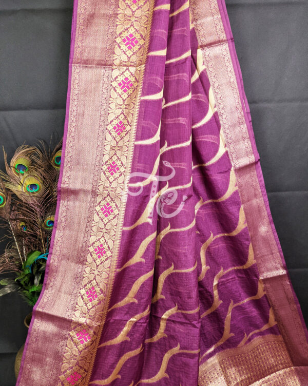 Purple and Gold Semi Dupion Silk Banarasi Saree