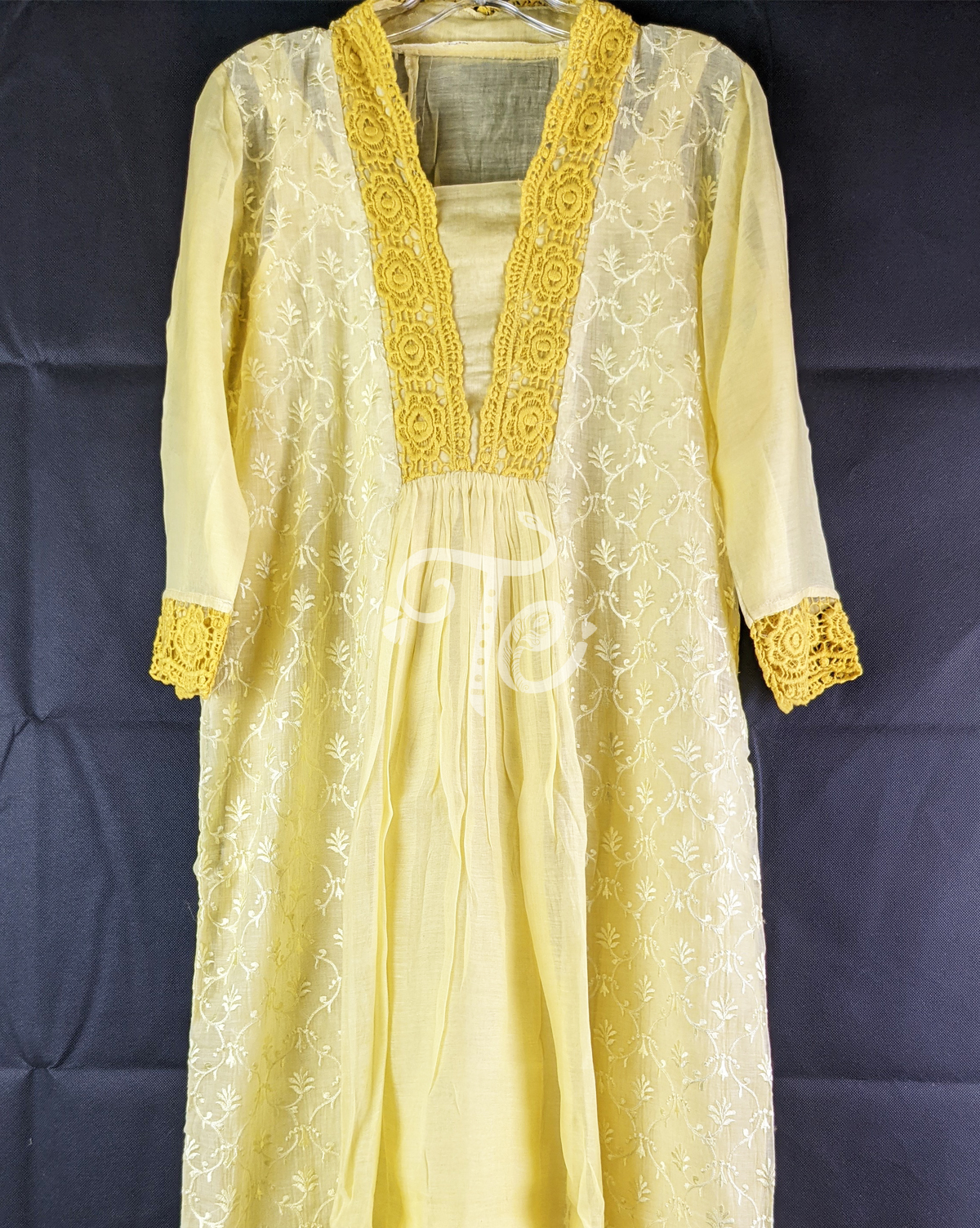 Yellow Chanderi Silk Embroidered Kurti