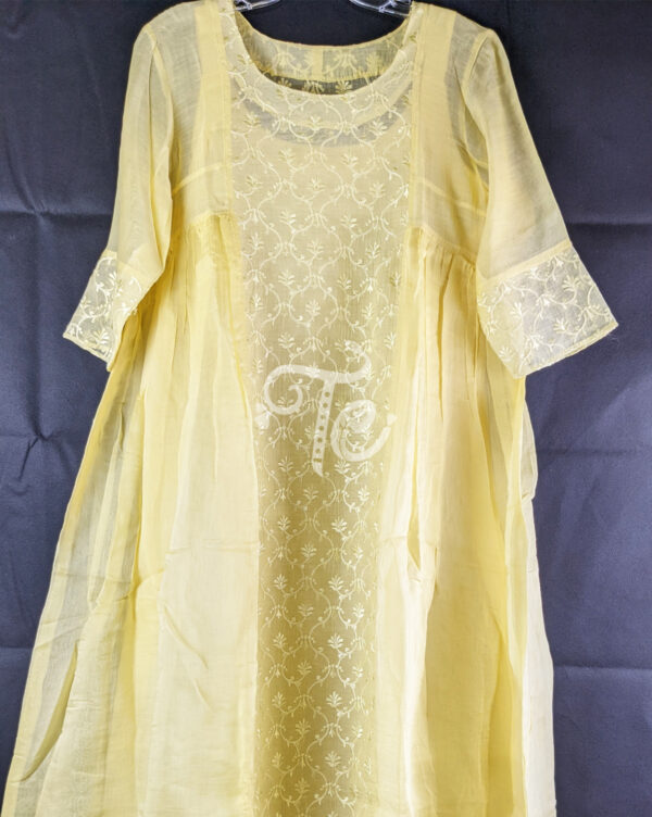 Yellow Chanderi Silk Embroidered Kurti