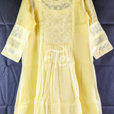 Yellow Chanderi Silk Embroidered Kurti