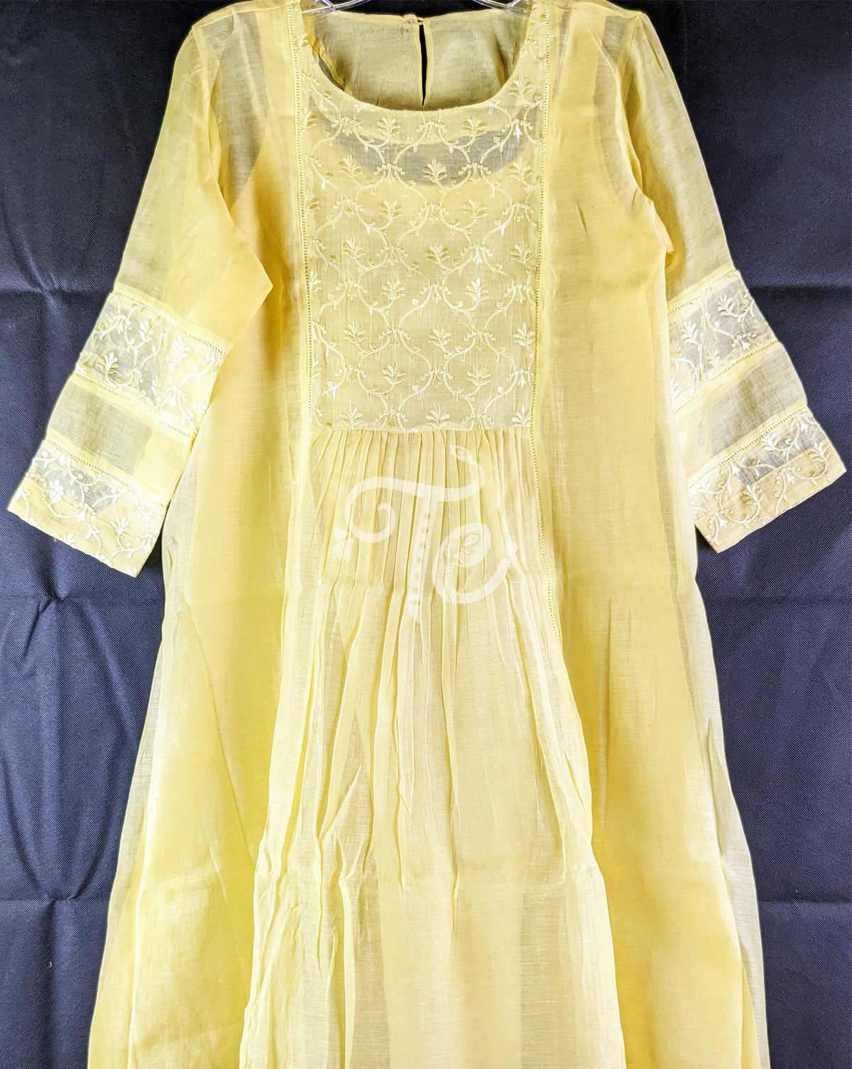 Yellow Chanderi Silk Embroidered Kurti