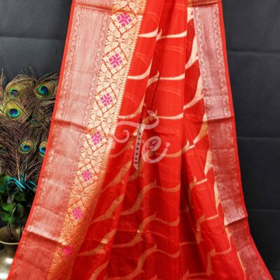 Red and Gold Semi Dupion Silk Banarasi Saree