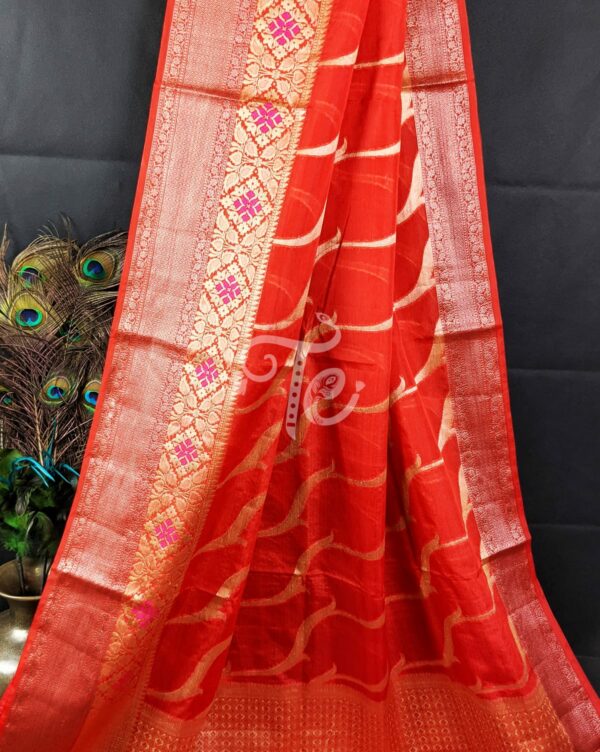 Red and Gold Semi Dupion Silk Banarasi Saree