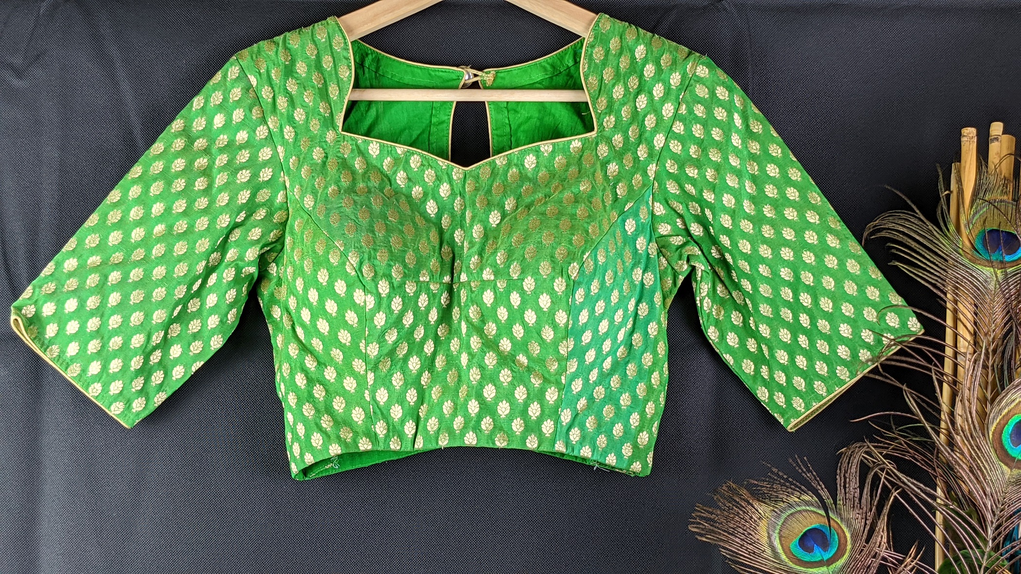 Green Banarasi Silk Saree Blouse