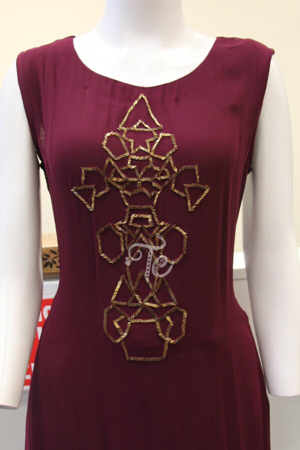 Floor Length Long Embroidered Designer Gown with Jacket in Maroon Color