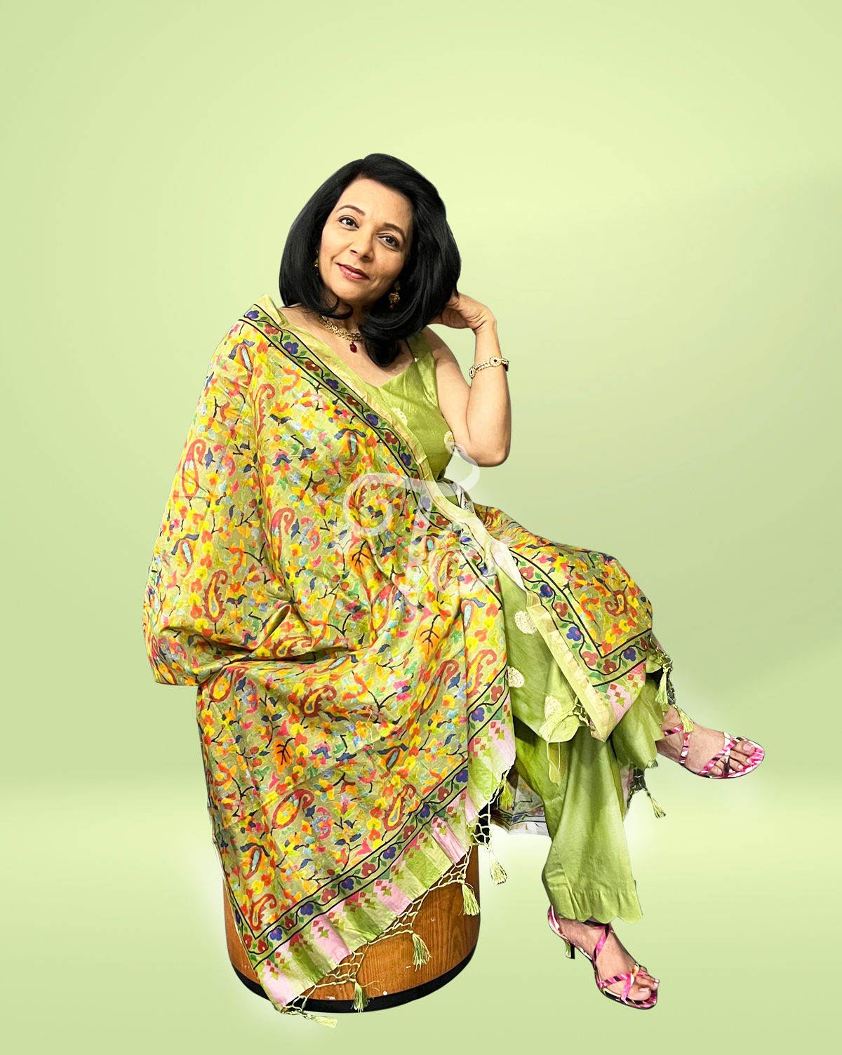 Parrot Green Pure Chanderi Silk Banarasi Handloom suit