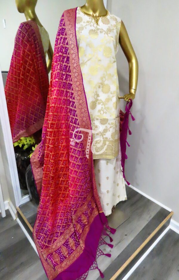 Red and Hot Pink Banarasi Bandhej Chiffon Dupatta