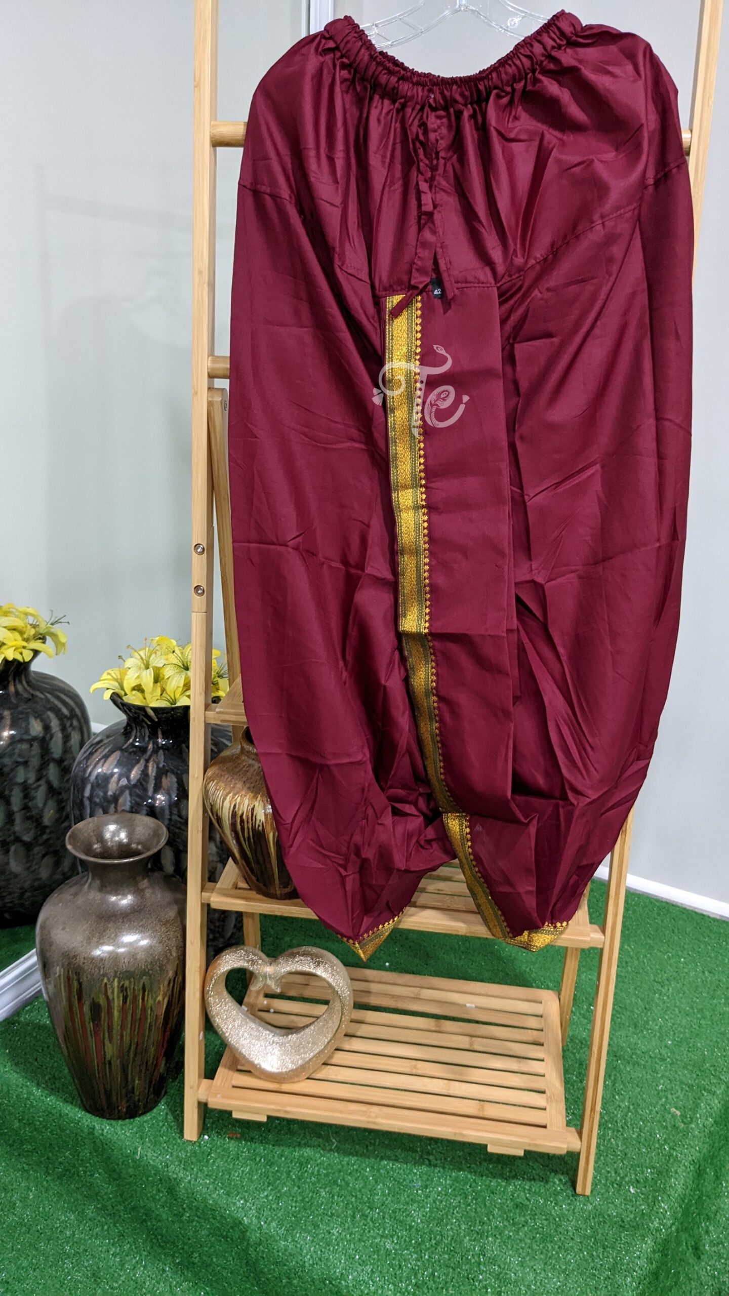 Dark Maroon Color Men's Ethnic Dhoti