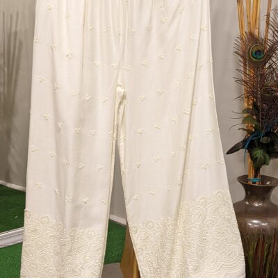 Off-White Palazzo Pants with Sequin and Chikan Embroidery work