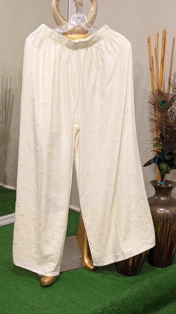 Off-White Palazzo Pants with Sequin and Chikan Embroidery work