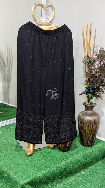 Black Palazzo Pants with Sequin and Chikan Embroidery work