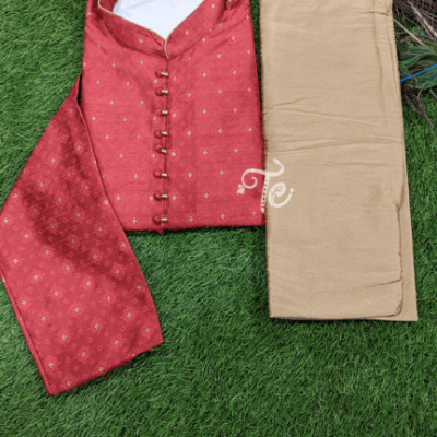 Maroonish Red Self weaved Cotton Silk Kurta Payjama Set