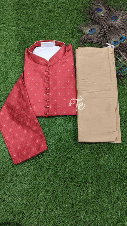 Maroonish Red Self weaved Cotton Silk Kurta Payjama Set