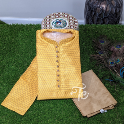 Yellow Gold Banarasi Brocade Kurta Payjama Set