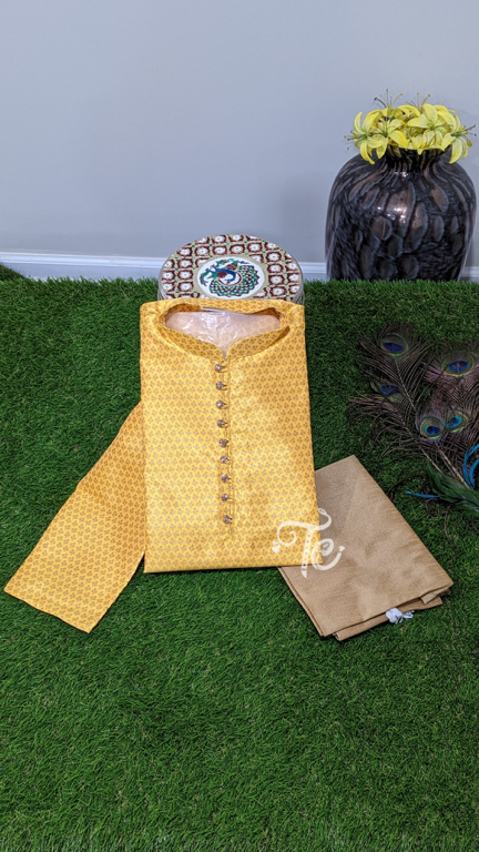 Yellow Gold Banarasi Brocade Kurta Payjama Set