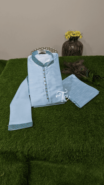 Sky Blue Color Art Silk Kurta - Payjama Set