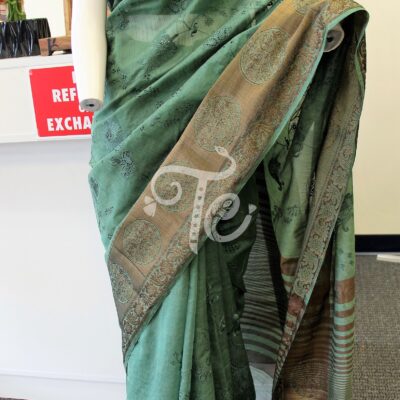 Bamboo Cotton Silk Bottle Green Embroidered Saree