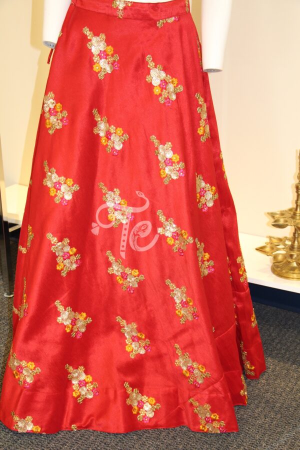 Imitation Raw Silk Red Resham and Sequin Embroidered Skirt