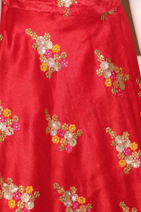 Imitation Raw Silk Red Resham and Sequin Embroidered Skirt