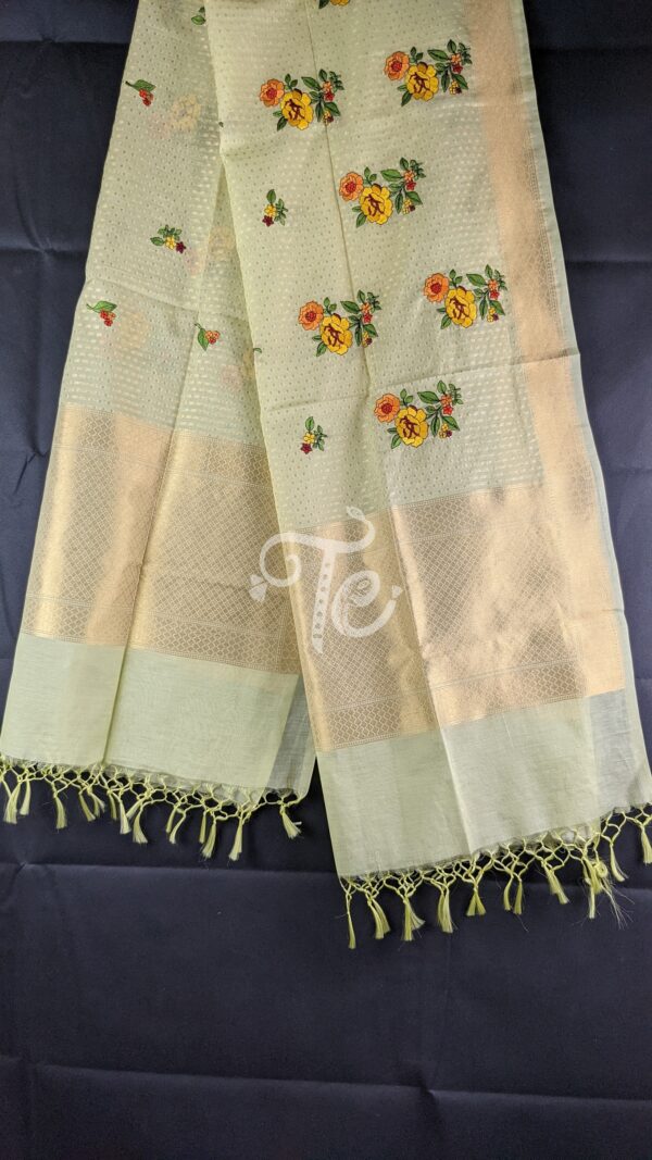 Pure Handloom Chanderi Silk Resham Embroidered Banarasi Dupatta/Stole