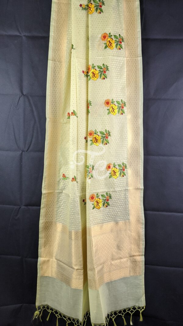 Pure Handloom Chanderi Silk Resham Embroidered Banarasi Dupatta/Stole