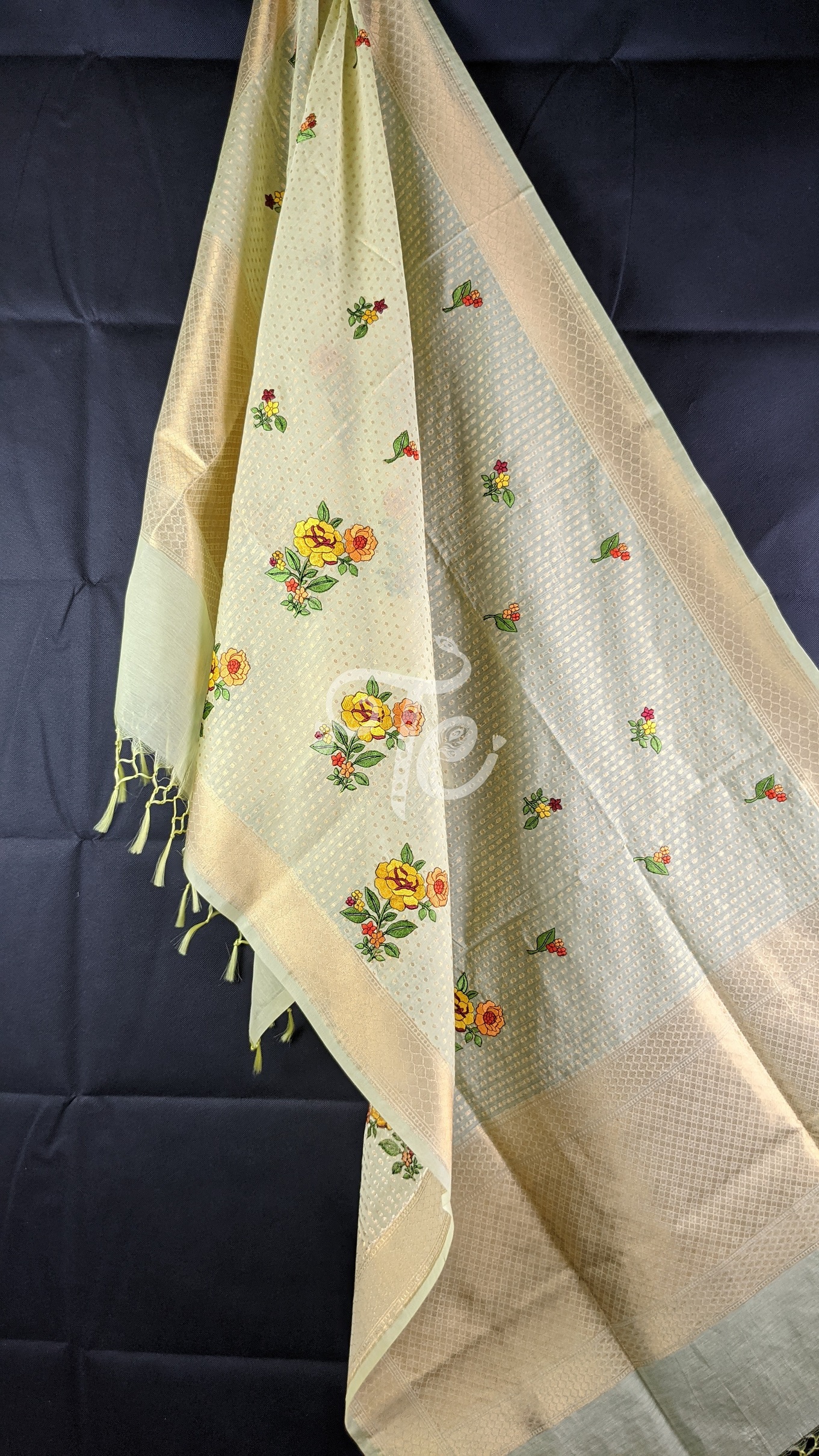 Pure Handloom Chanderi Silk Resham Embroidered Banarasi Dupatta/Stole