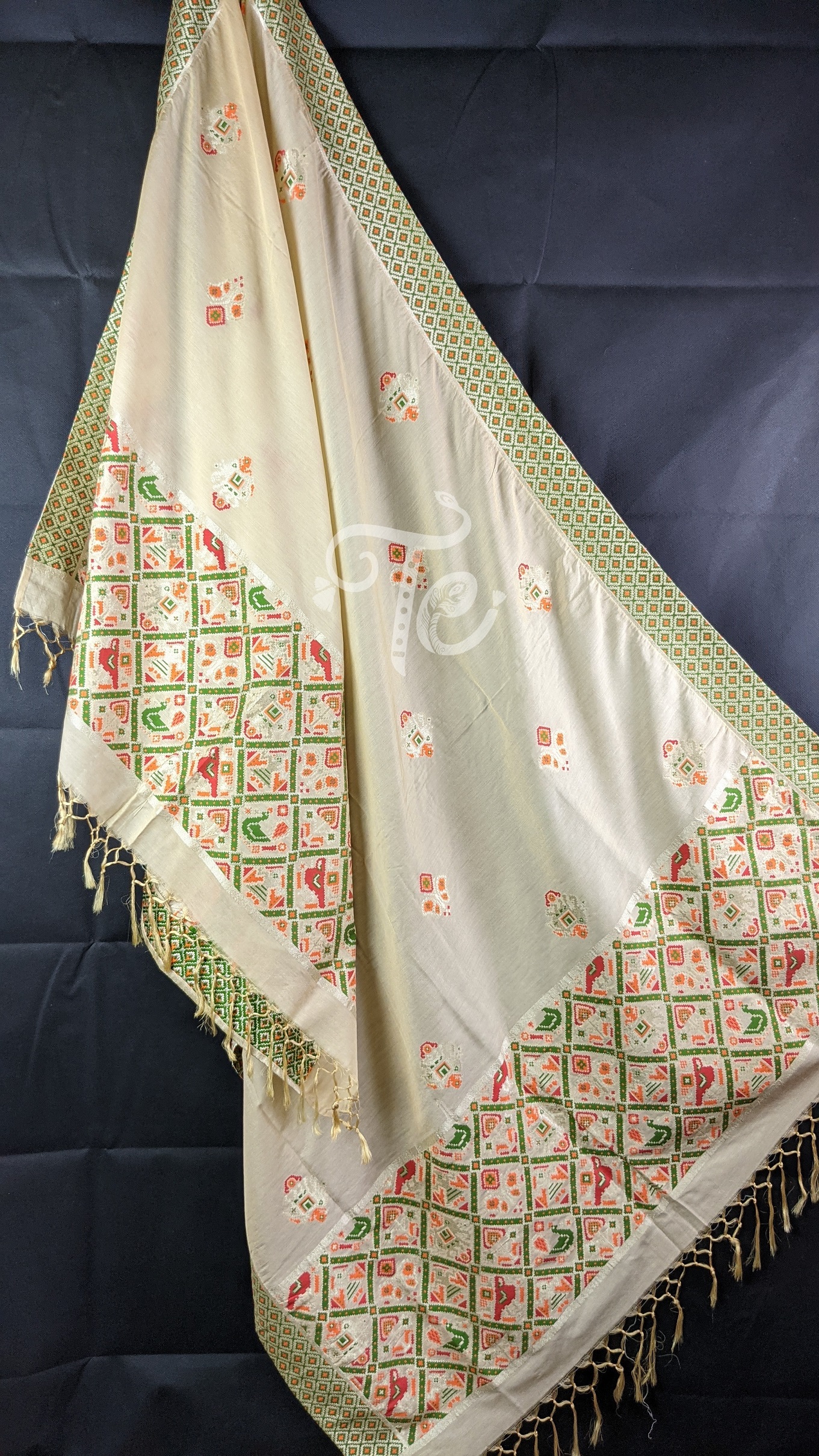 Pure Handloom Chanderi Silk Dupatta/Stole inspired with Patola weaves