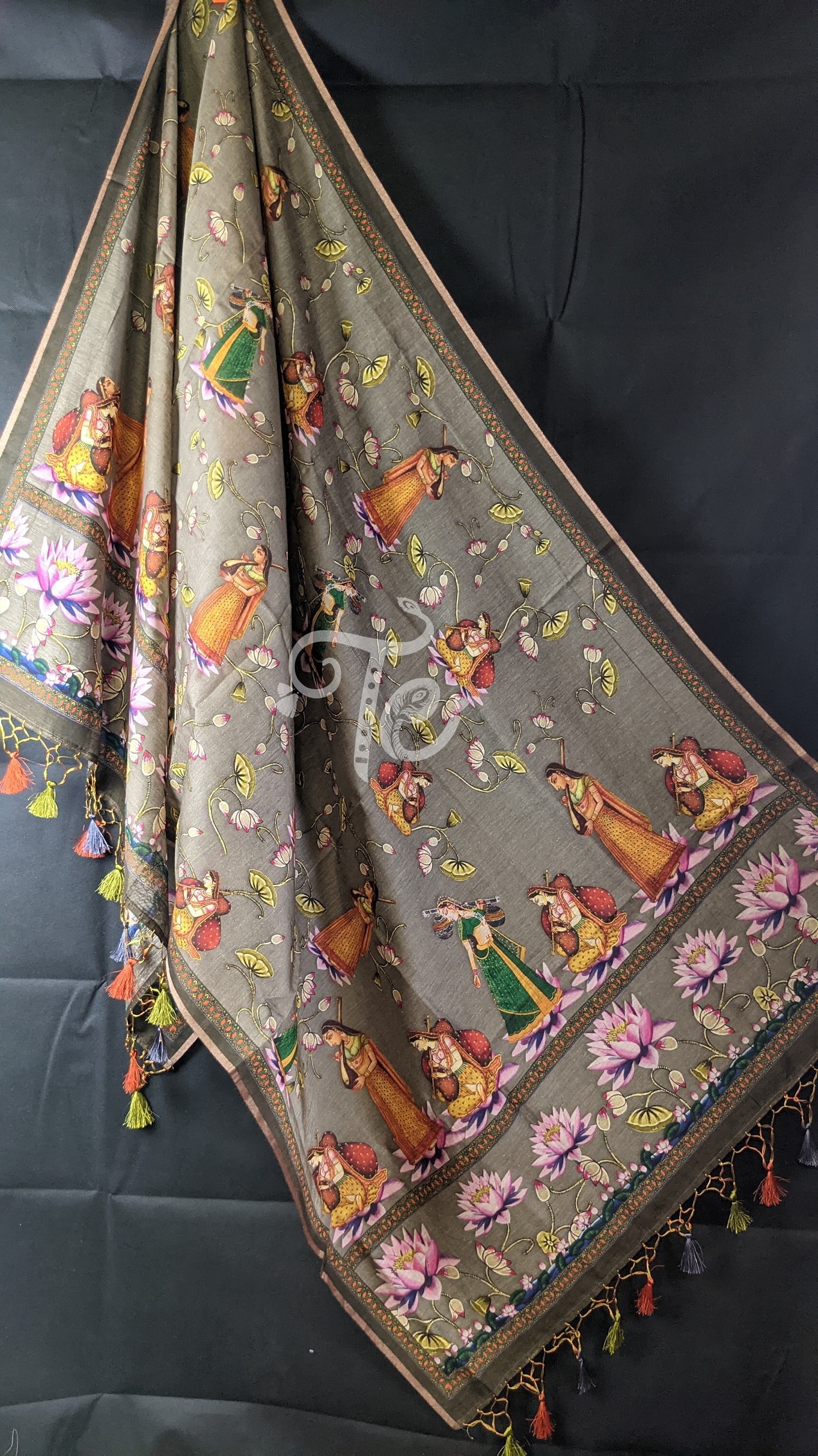 Pure Handloom Chanderi Silk Dupatta/Stole inspired with Pichwai Print