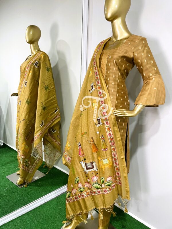 Tussar Color Pure Chanderi Silk Banarasi Handloom Silk 3-Piece Suit