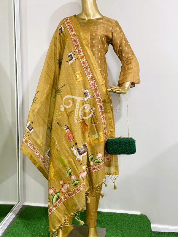 Tussar Color Pure Chanderi Silk Banarasi Handloom Silk 3-Piece Suit