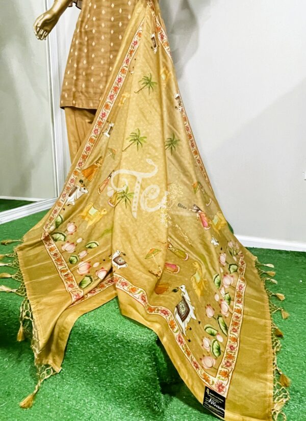 Tussar Color Pure Chanderi Silk Banarasi Handloom Silk 3-Piece Suit