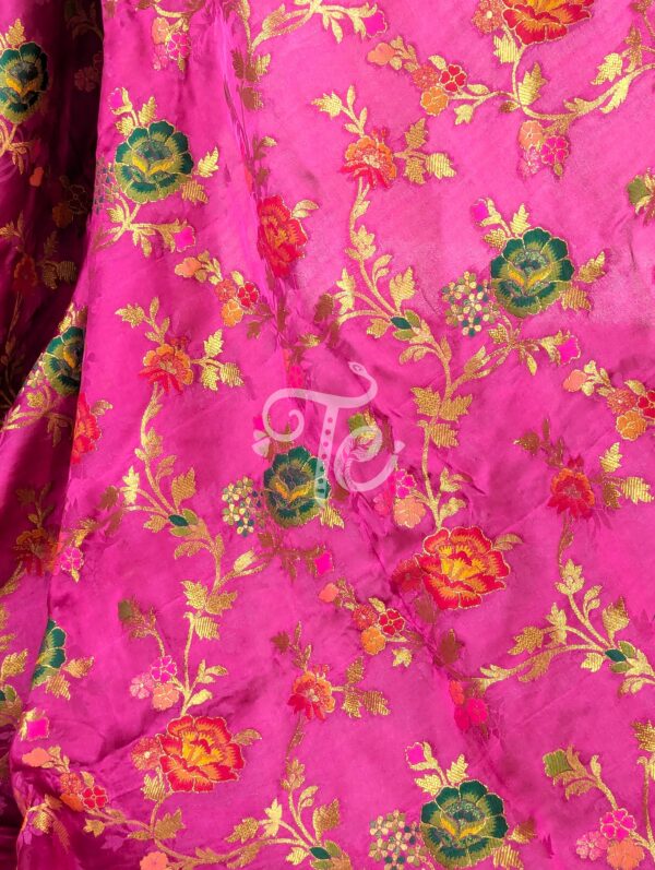 Fuchsia(Rani) Color Pure Crape Silk Banarasi Saree Adorned with Meenakari Floral Jaal