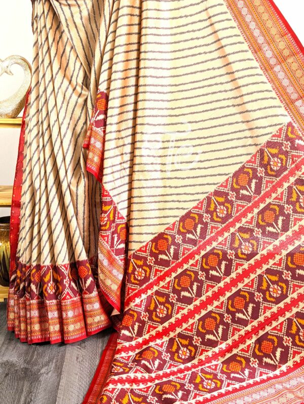 Cream and Red Semi Tussar Silk Saree with Banarasi Border