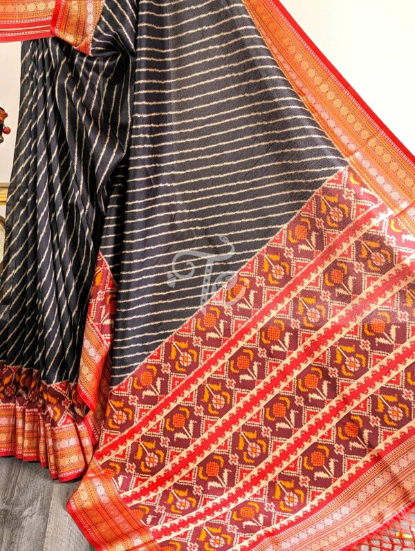 Black and Red Color Semi Tussar Silk Printed Saree with Banarasi Border