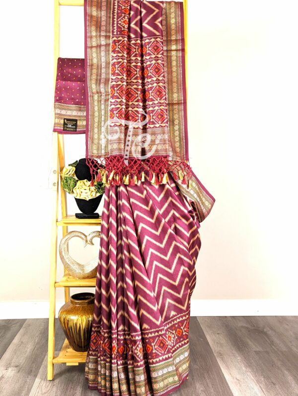 Vine Color Semi Tussar Silk Printed Saree with Banarasi Border