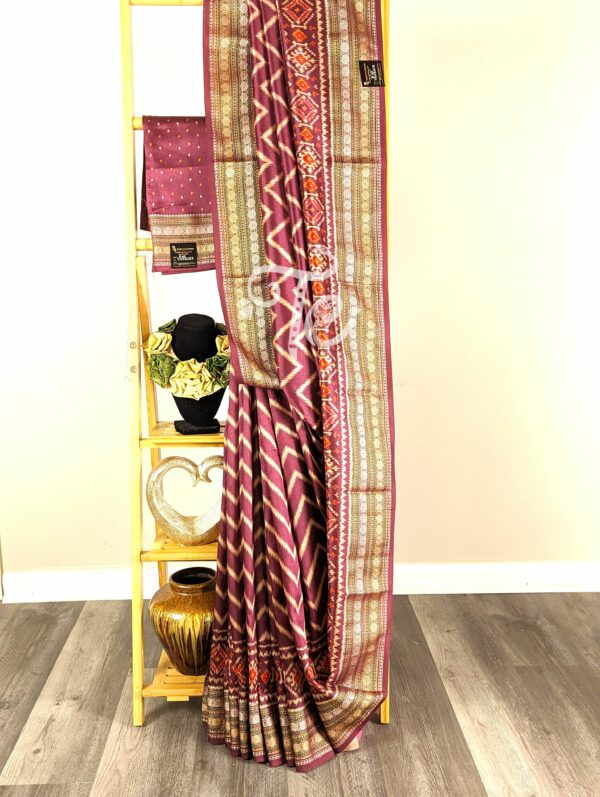 Vine Color Semi Tussar Silk Printed Saree with Banarasi Border