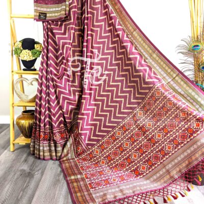 Vine Color Semi Tussar Silk Printed Saree with Banarasi Border